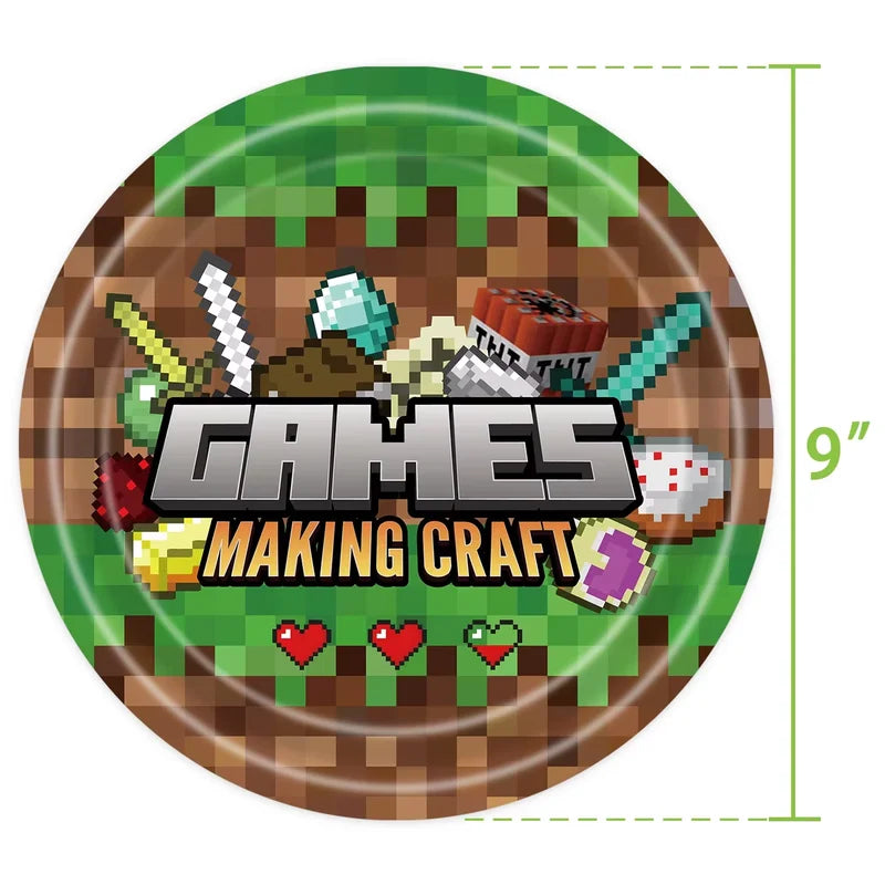Pixel Birthday Party Decoration Set - Tableware for Halloween & Themed Events