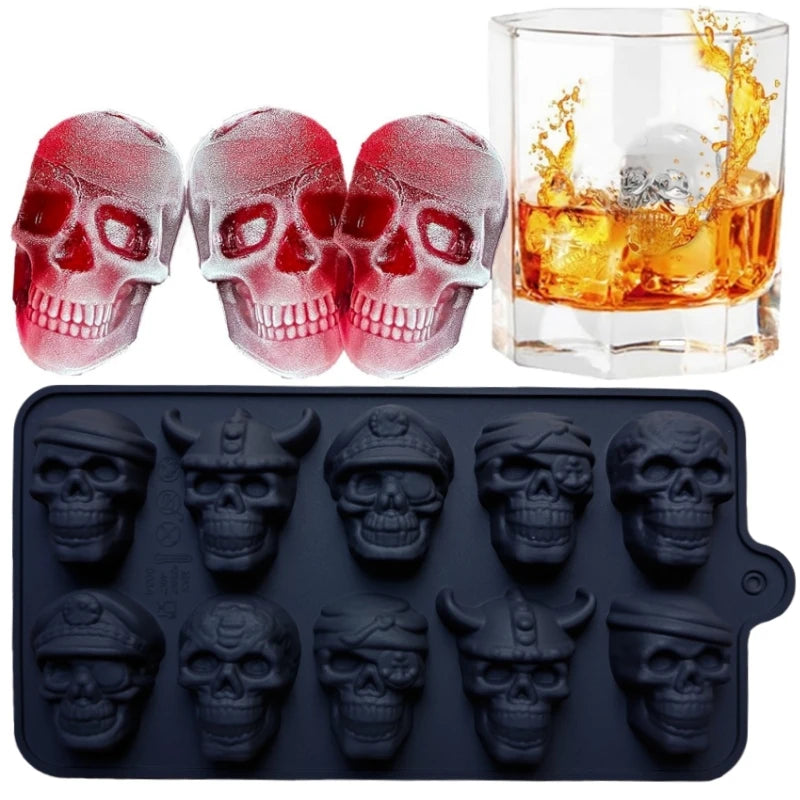 10-Grid Skull Ice Cube Mold for Halloween Kitchen Baking Reusable Silicone DIY Tool