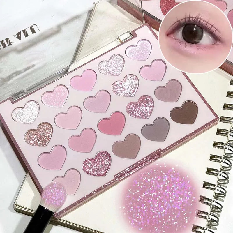 Colorful Heart Shaped Eyeshadow Palette with Glitter and Pearl Finish - Brighten Your Look