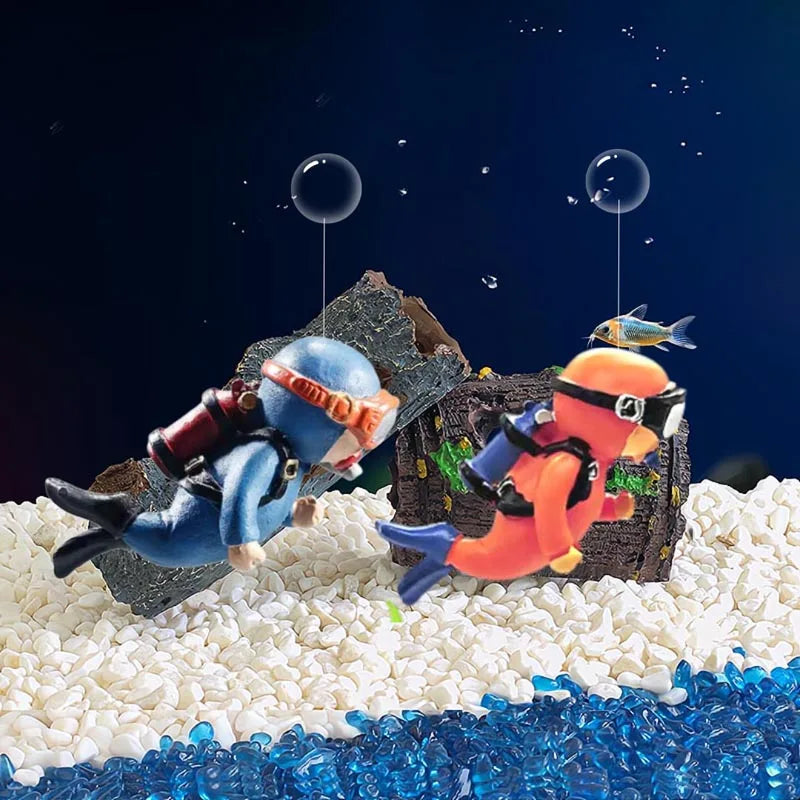 Aquarium Fish Tank Decoration Resin Mini Diver & Floating Ball Set - Glow in Dark