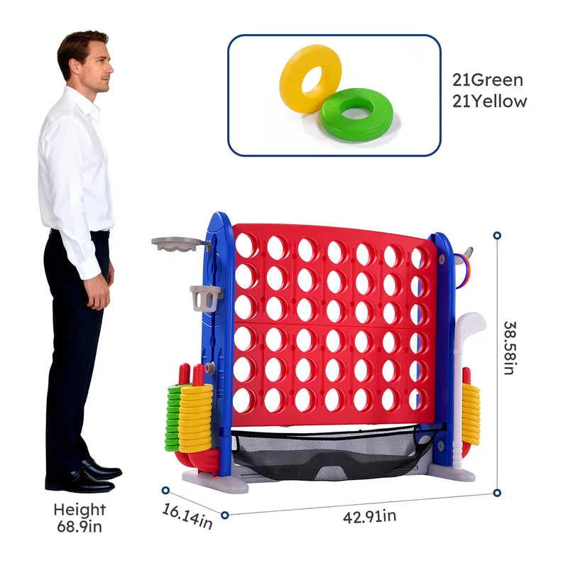 4-in-1 Giant Outdoor Yard Game Set with Basketball, Ring Toss & More - Adjustable Height