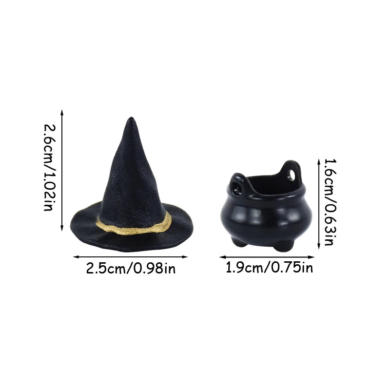 Halloween Mini Resin Candy Kettles & Witch Hat Candy Holders Set - Kids Party Decor