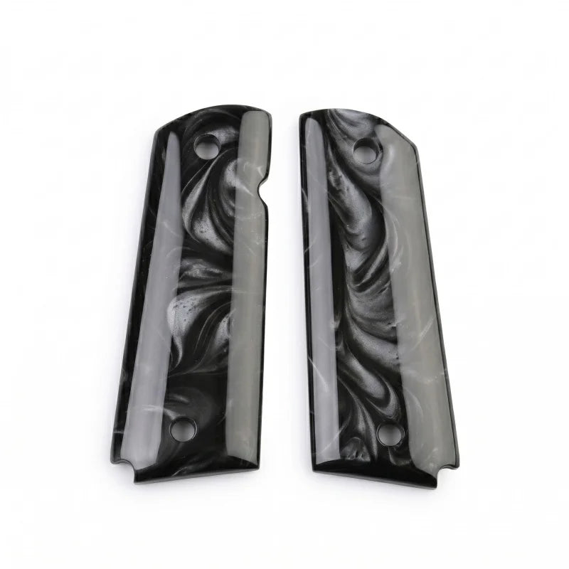 Full Size 1911 Grips Polished White and Black Pearl Pistol Handles Set