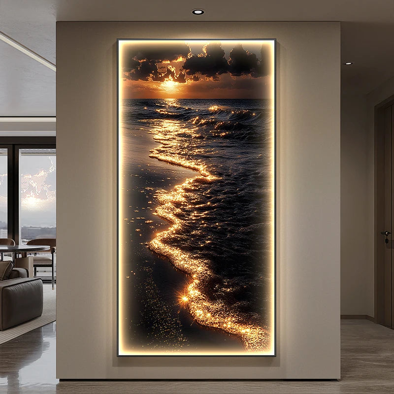 Modern LED Wall Lamp for Living Room & Entrance Decor - Gold Sea Wave Abstract Design