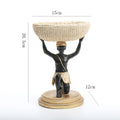 African Black Resin Basket Sculpture | Tribal Woven Storage Decor for Living Room & Entryway