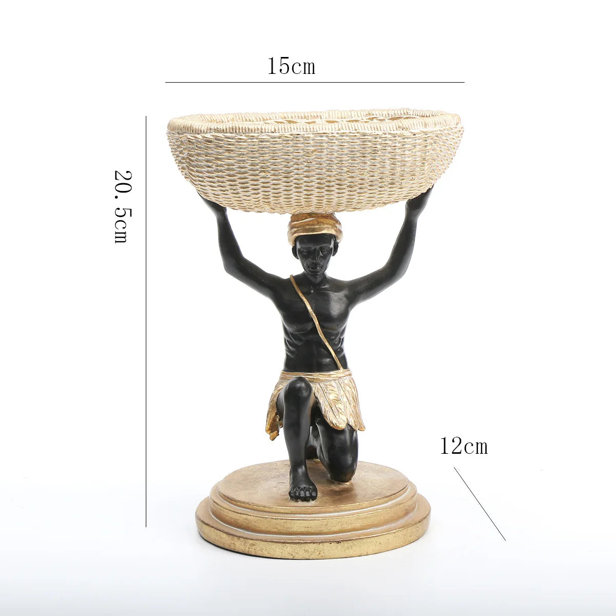 African Black Resin Basket Sculpture | Tribal Woven Storage Decor for Living Room & Entryway