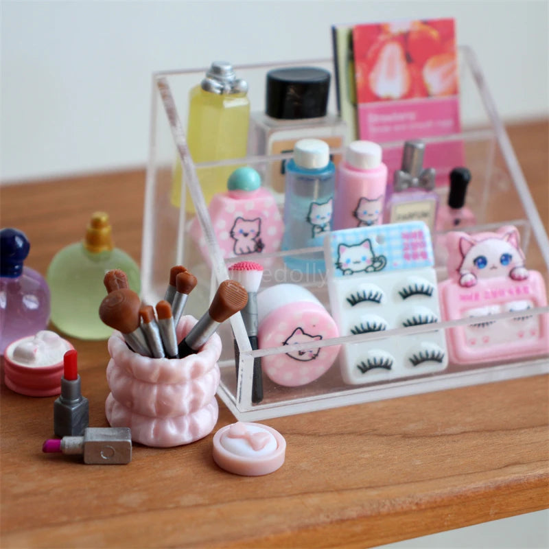 Miniature Dollhouse Makeup Brush Set - Resin Cosmetic Model for 1/6 Scale Dolls