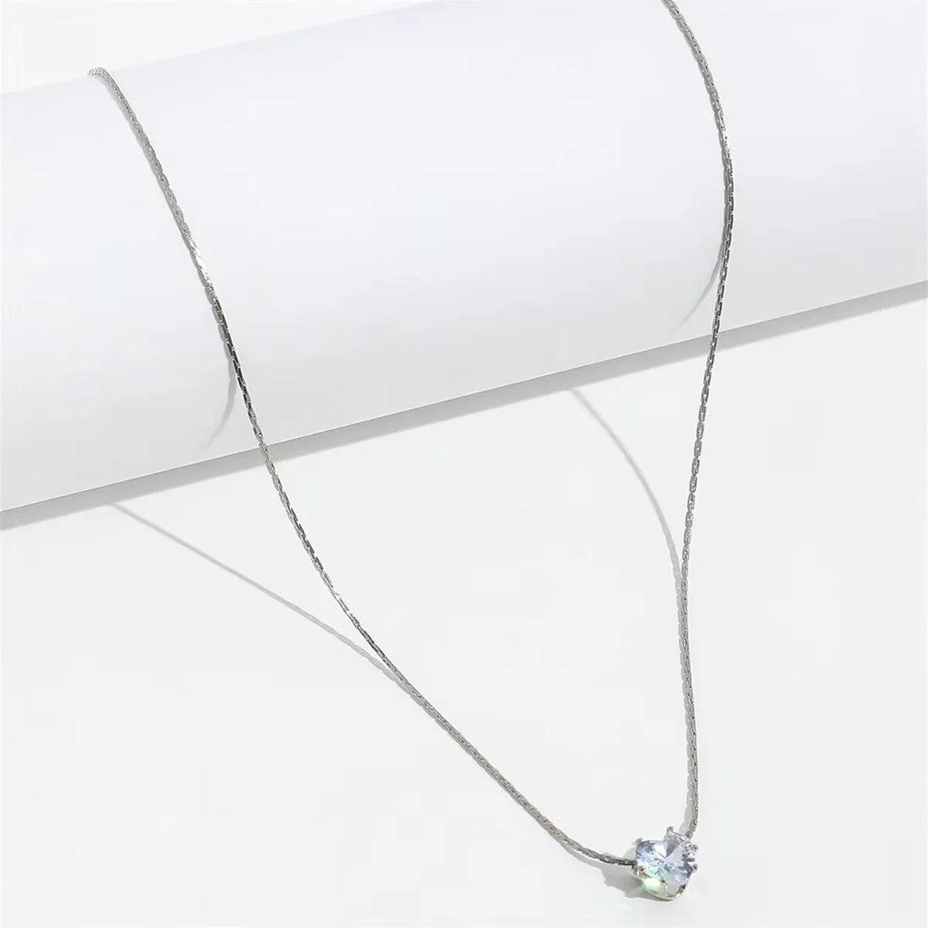 Minimalist Zircon Charm Necklace with Stainless Steel Chain - Anti Tarnish Jewelry