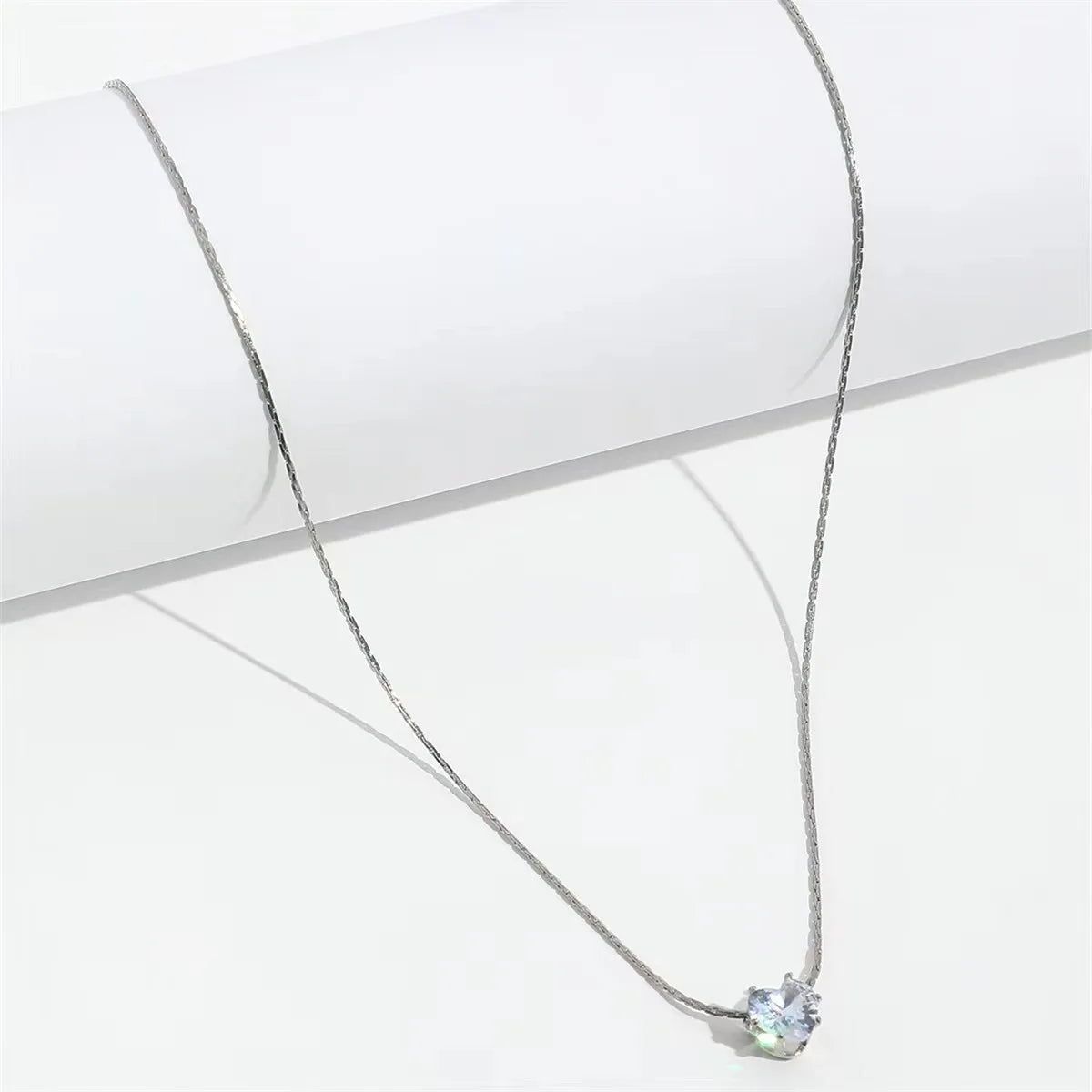 Minimalist Zircon Charm Necklace with Stainless Steel Chain - Anti Tarnish Jewelry