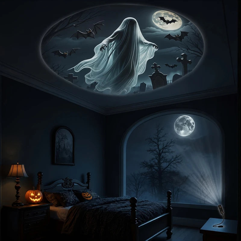 Halloween USB LED Projection Lamp 3/6 Patterns Ghost Bat Skeleton Spider Atmosphere Light