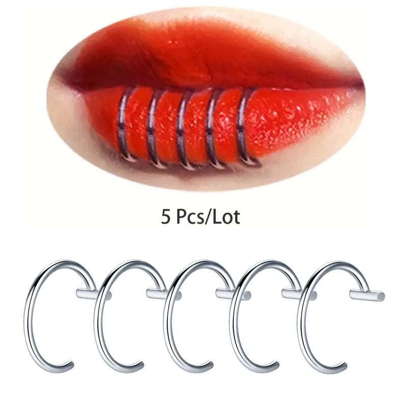 5pcs Hypoallergenic Clip-On Lip Rings Stainless Steel Fake Piercing Hoops for Women and Men