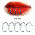 5pcs Hypoallergenic Clip-On Lip Rings Stainless Steel Fake Piercing Hoops for Women and Men