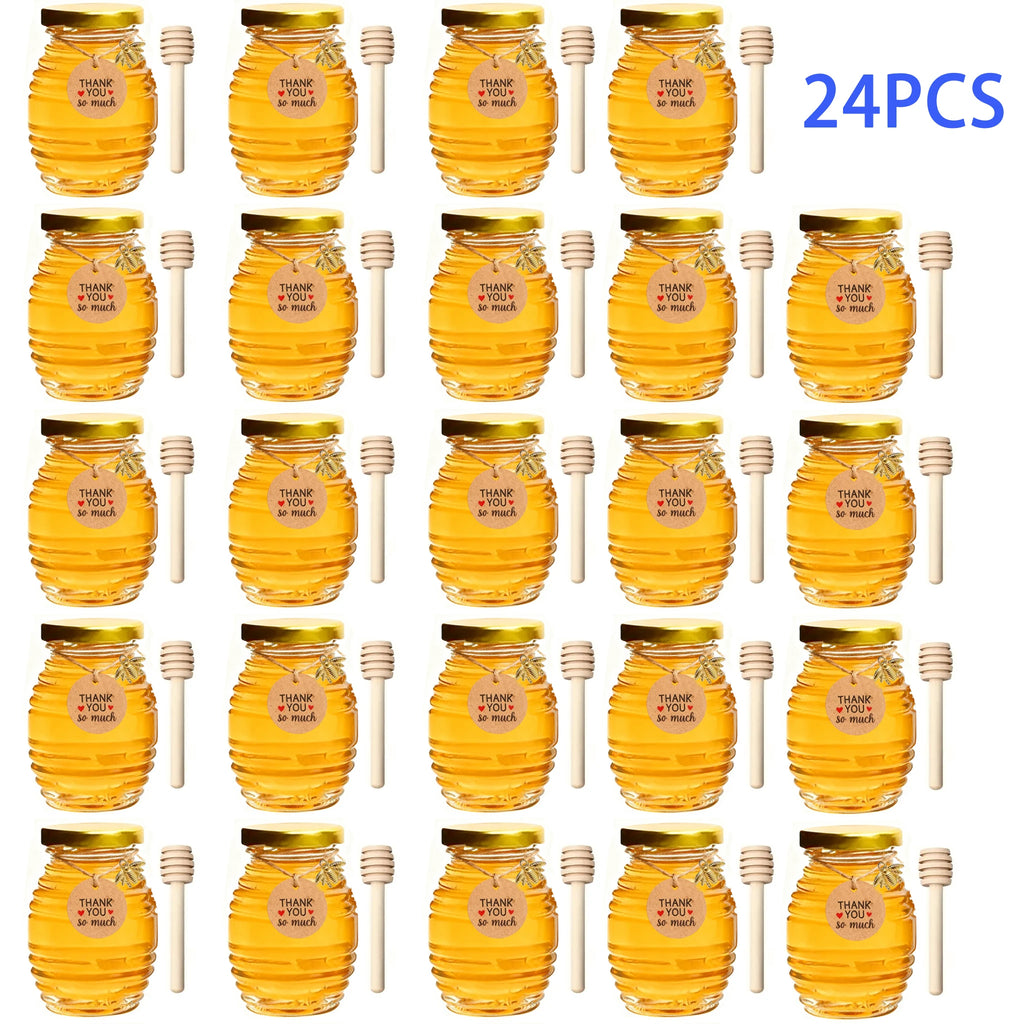 Mini Glass Honey Jar Set with Gold Lids and Accessories - 70ml, Multiple Colors
