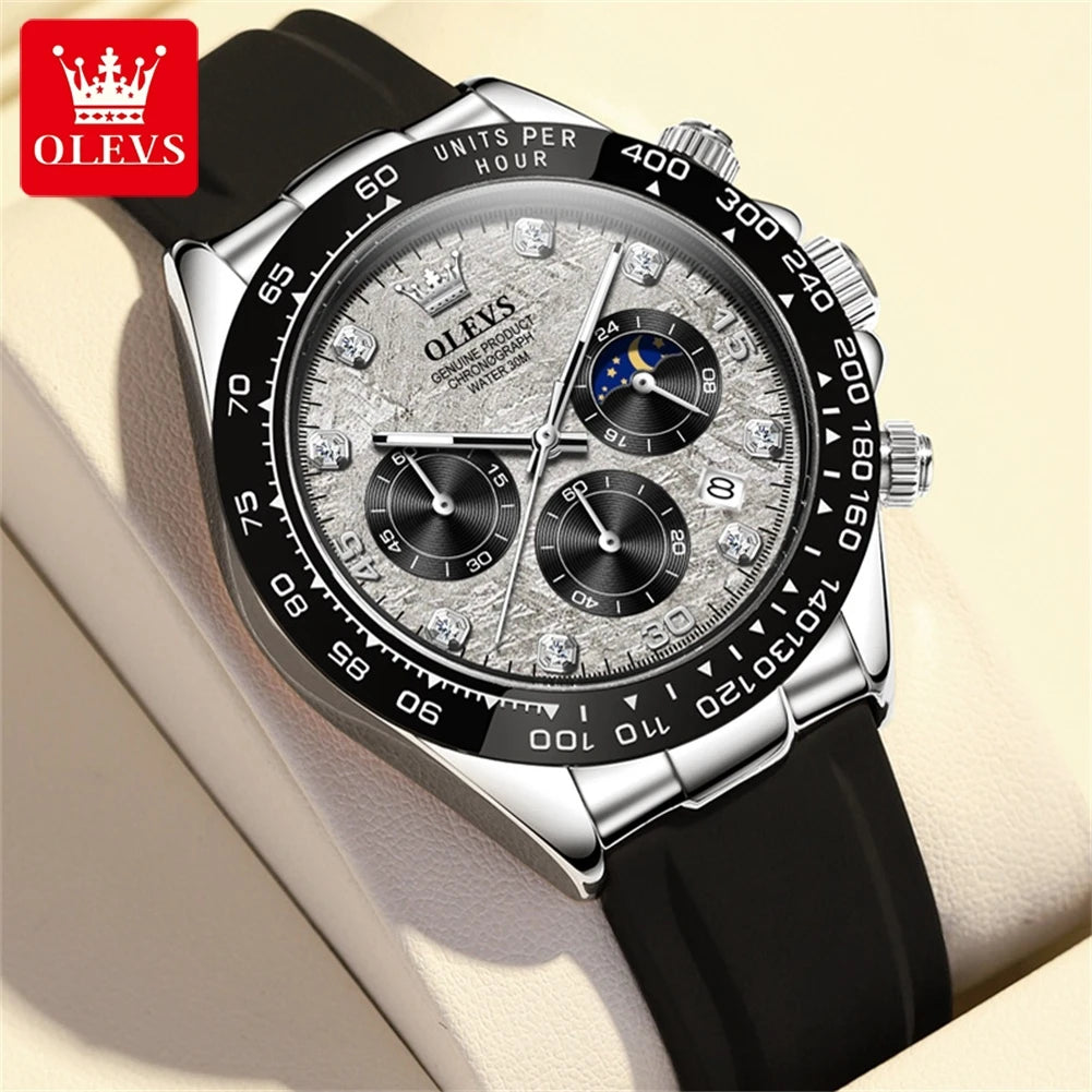 Quartz Watch with Silicone Strap Chronograph Luminous Waterproof 2875