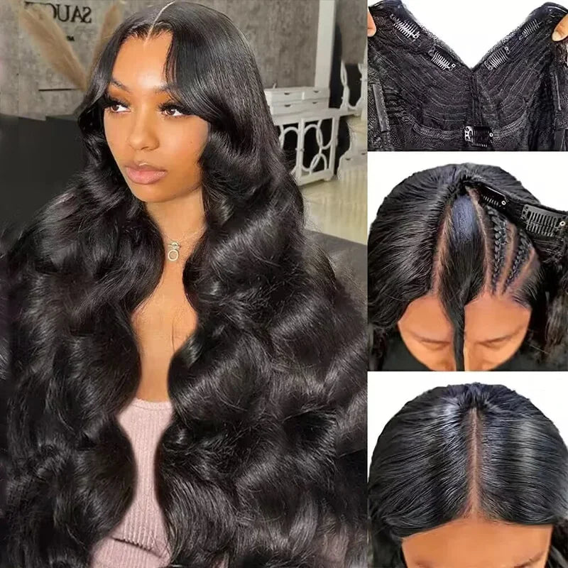 Body Wave Human Hair Wig 200 Density Glueless V Part Natural Color 16-32 Inch