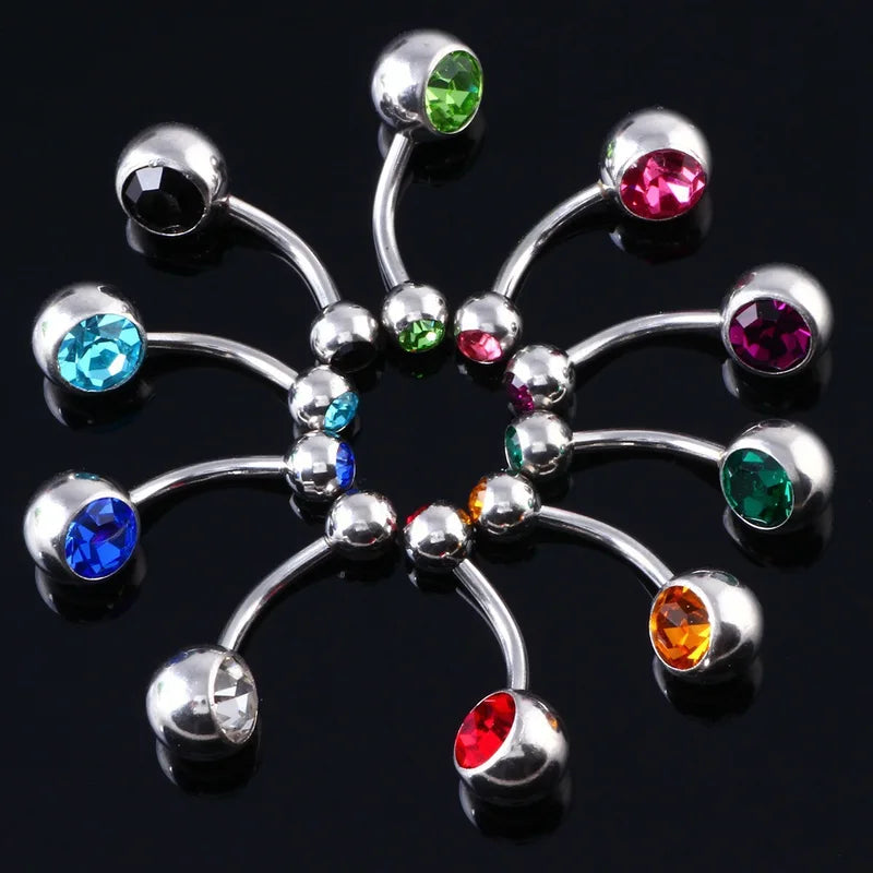 Crystal Belly Button Piercing Set Stainless Steel Navel Barbell Variety Pack