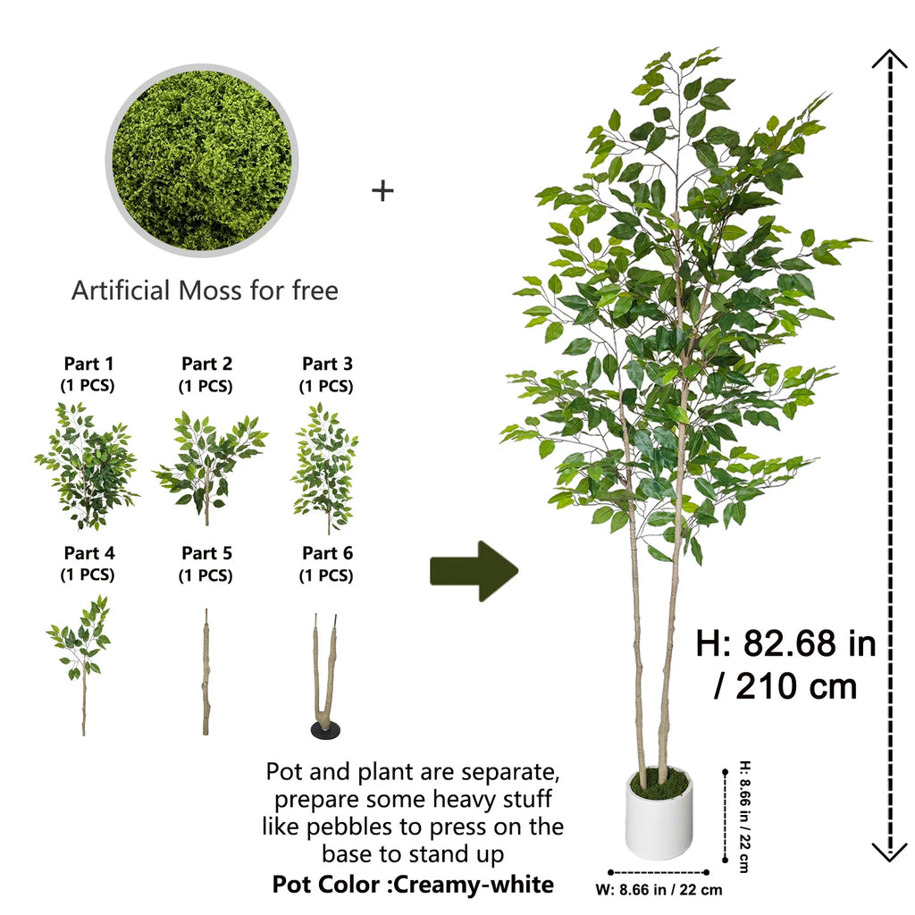 Artificial Ficus Tree Plant 140-210cm Double Trunk Greenery for Home Decor