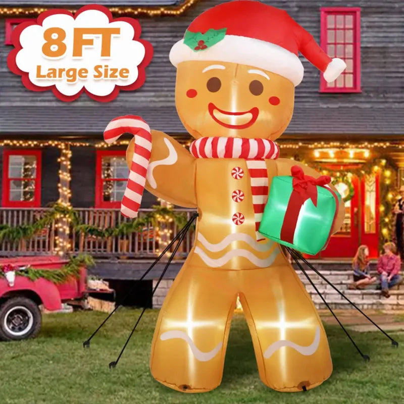 8FT Christmas Inflatable Gingerbread Man with LED Lights Outdoor Yard Decoration