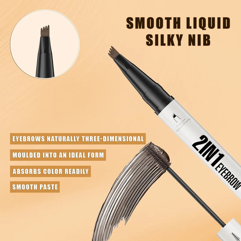Dual Head Eyebrow Pen 2-in-1 Liquid & Tint Waterproof Fast-Dry Makeup