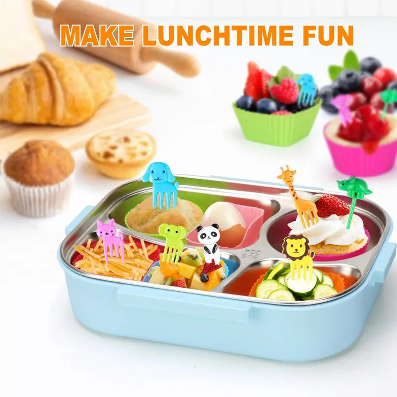 Kids Bento Lunch Box Accessories with Silicone Cupcake Liners, Fruit Forks and Toothpicks
