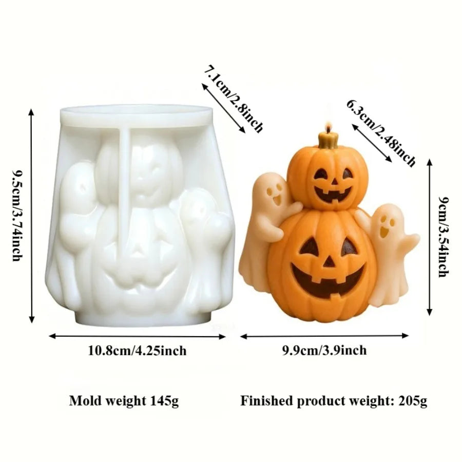 Happy Pumpkin Ghost Silicone Candle Mold for Halloween Decor and Crafts