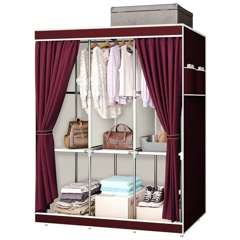 Large Capacity Portable Wardrobe Closet with Shelves & Hanging Rod - Dustproof Cloth Storage Cabinet