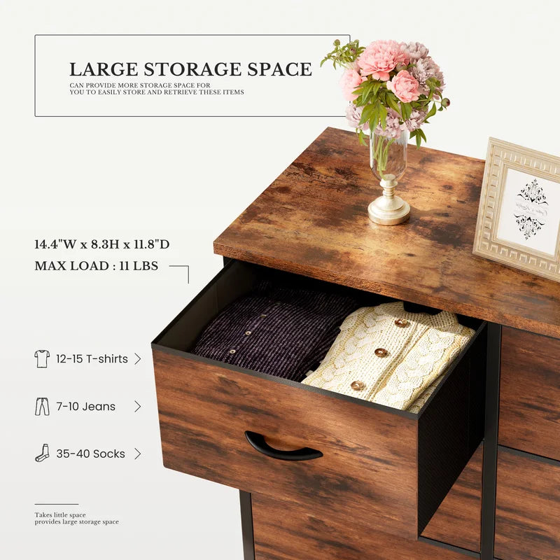Living Room 6-Drawer Fabric Cabinet with Wooden Top Storage Closet Chest