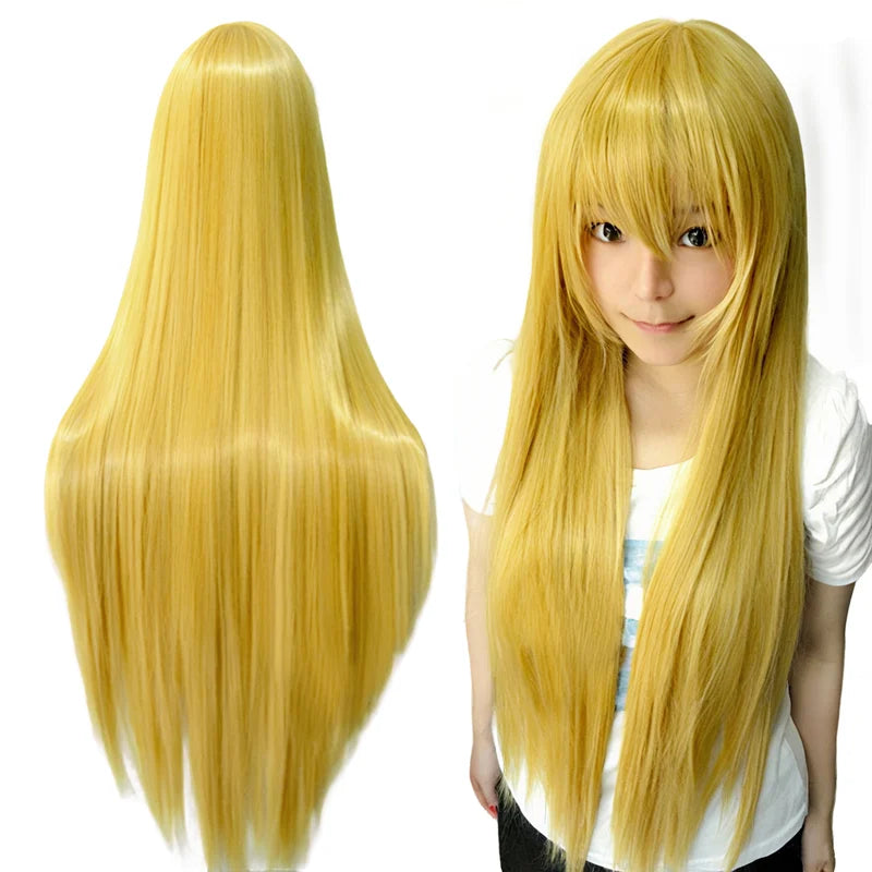 Long Synthetic Cosplay Wig - Straight Blonde Costume Hair for Anime & Characters