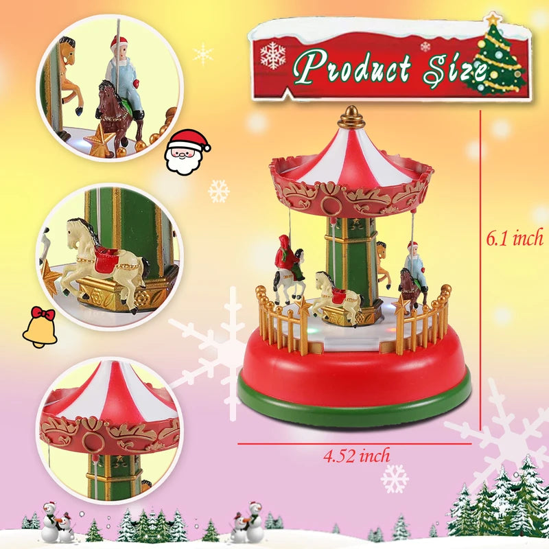 LED Christmas Carousel Decoration Music Box with Lights and Rotating Village Scene
