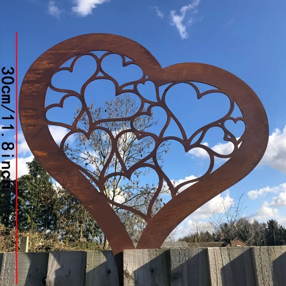 Rustic Metal Heart Garden Stake Outdoor Yard Art Farmhouse Decor