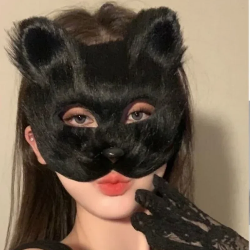 Fox Half Face Mask with Tail and Gloves Costume Set for Halloween Cosplay