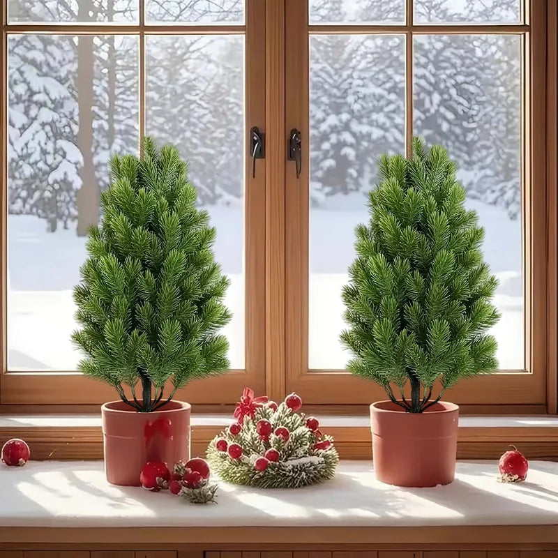 Artificial Pine Needle Christmas Trees - Indoor & Outdoor Holiday Decor - 2pcs