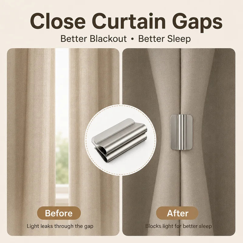 Magnetic Stainless Steel Curtain Clip Set - No Drill Light Blocking Closure Clips