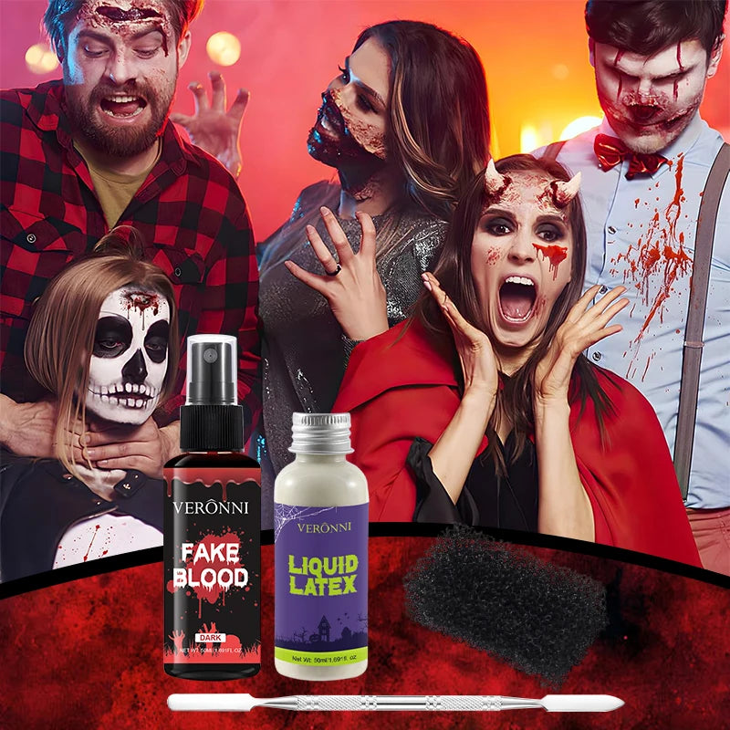 SFX Makeup Kit with Fake Blood Spray & Liquid Latex for Wounds & Special Effects
