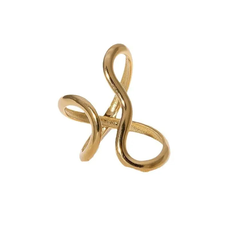 Fashion Stainless Steel Waterproof Open Ring with Charms - 18K Gold Plated Trendy Jewelry for Women