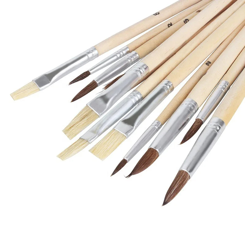 Wooden Paint Brush Set for Oil Watercolor & Acrylic Art Supplies - 13 Pieces