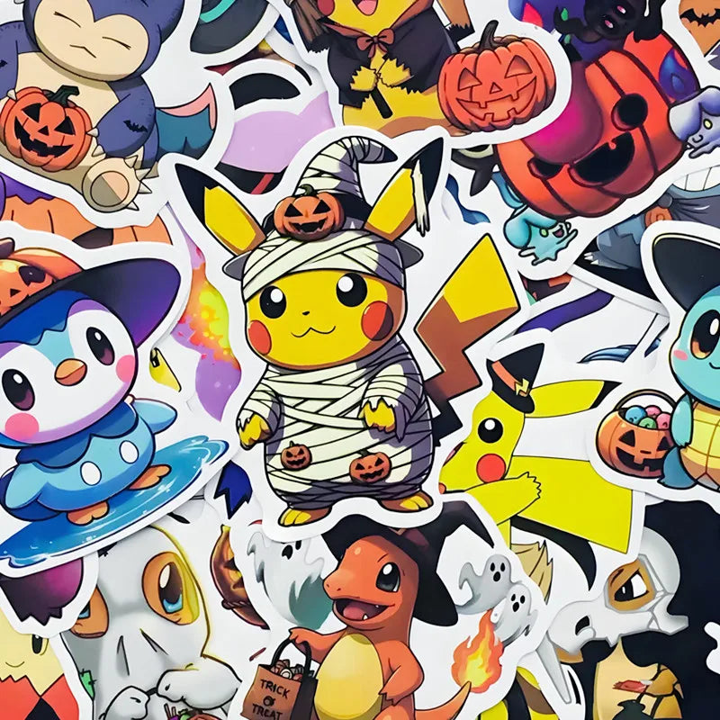 50PCS Kawaii Halloween Pikachu Stickers Cartoon Laptop Luggage Gift Set
