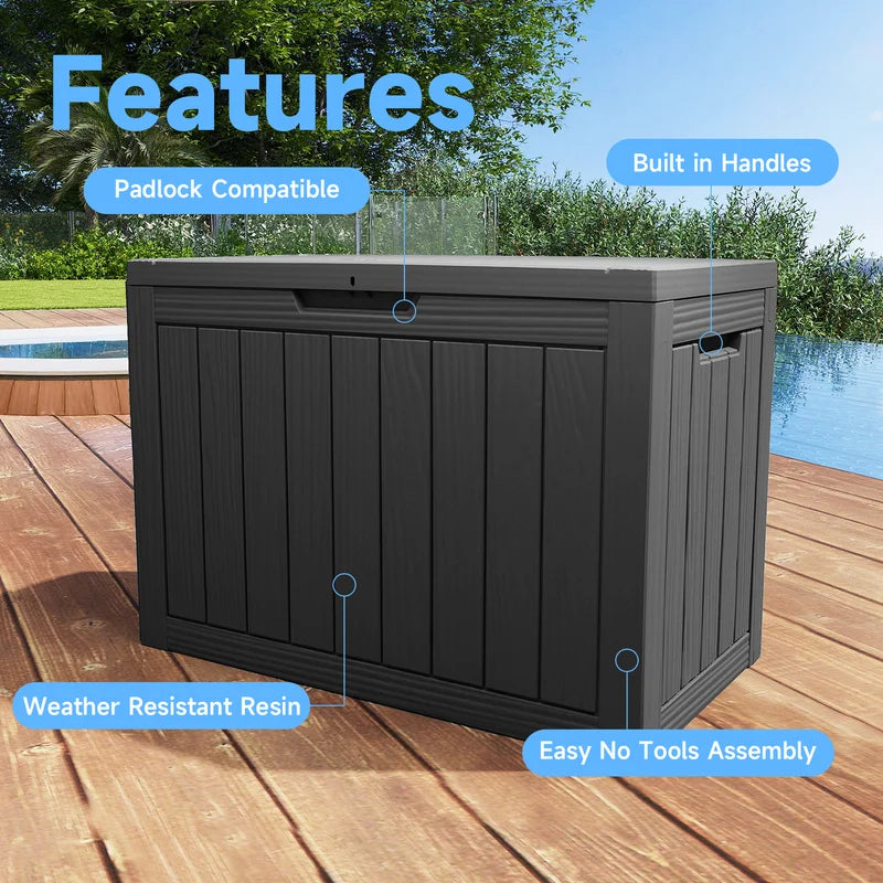 45-Gallon Waterproof Outdoor Storage Box with Locking Lid and Seat Bench