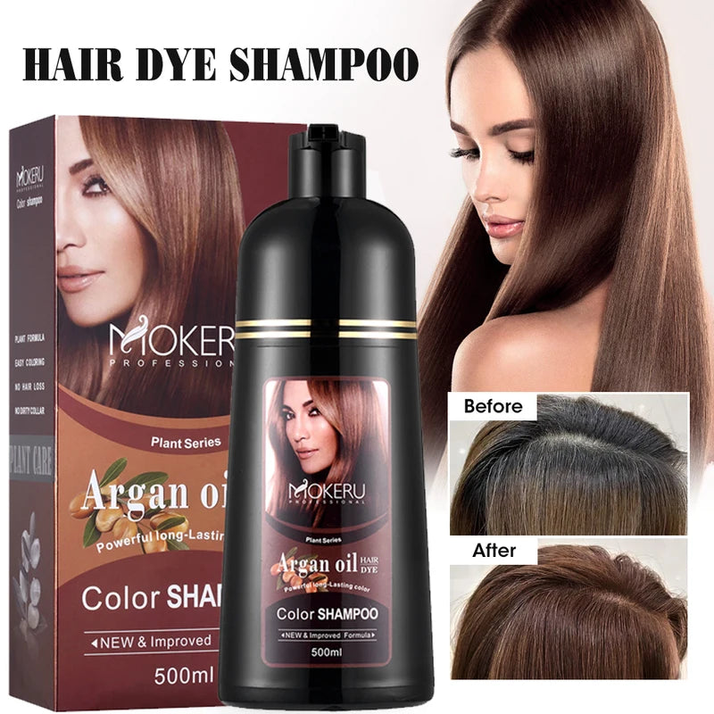 Natural Long Lasting Black Hair Dye Shampoo with Argan Oil - Fast & Easy