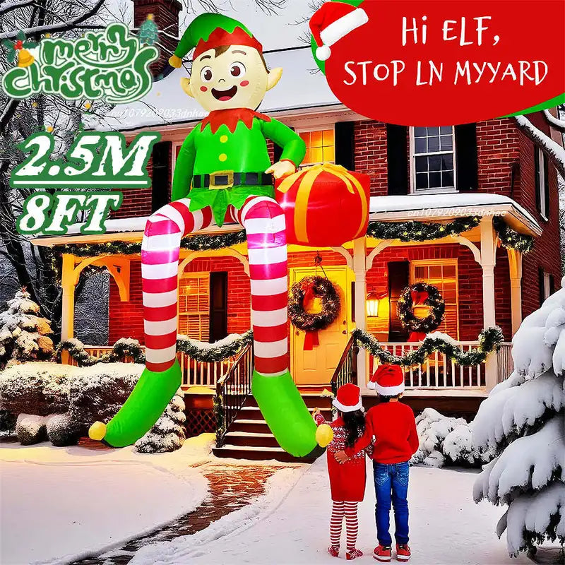 Christmas Inflatable Climbing Window Decor Santa Elf with LED Lights Indoor Holiday Prop
