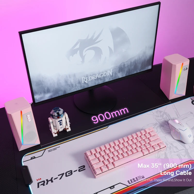 RGB Desktop Speakers 2.0 Channel Stereo with 6 Color Modes PC Audio White Pink