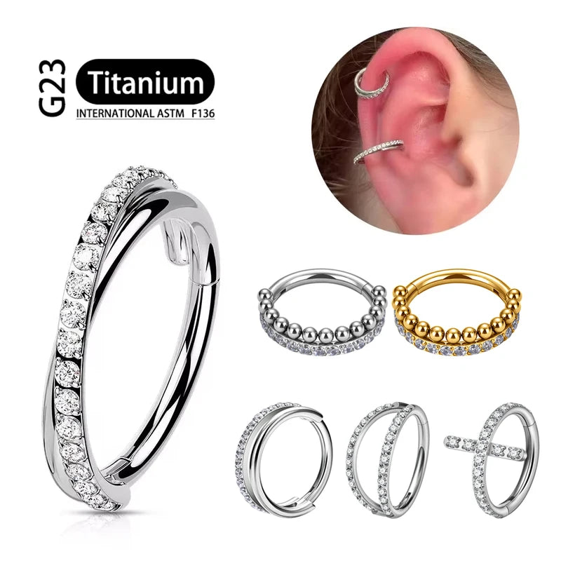 Titanium CZ Conch Nose Ring Hoop Cartilage Helix Daith Tragus Piercing Jewelry