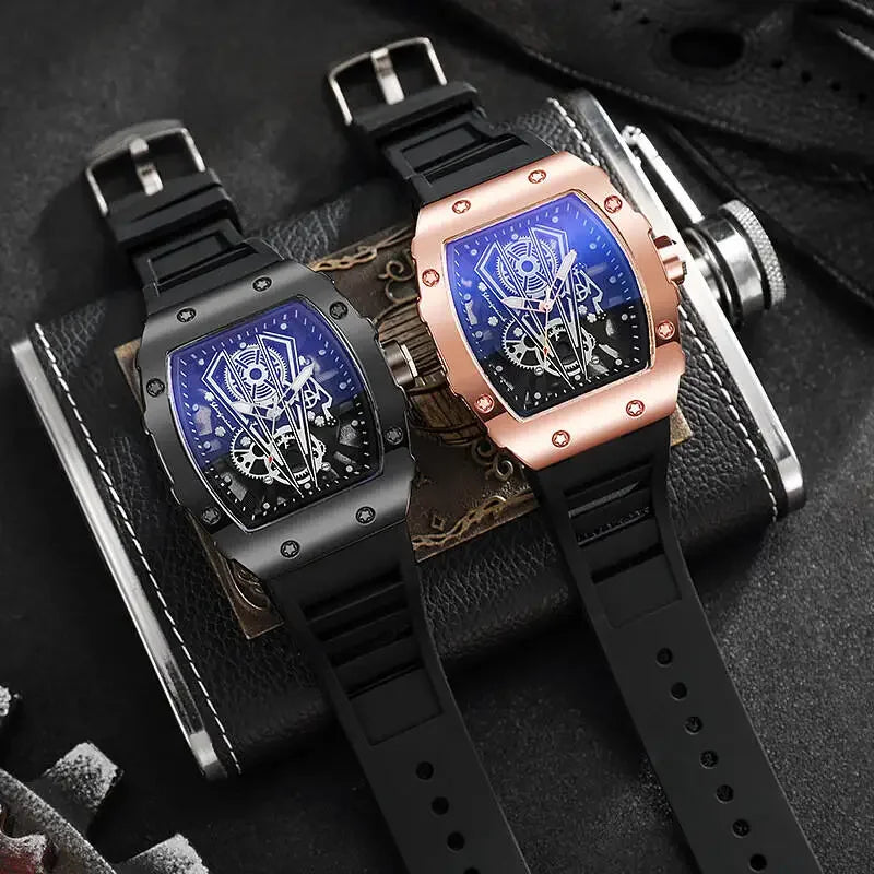 Men's Quartz Sports Watch with Silicone Band, Large Dial, Casual Style
