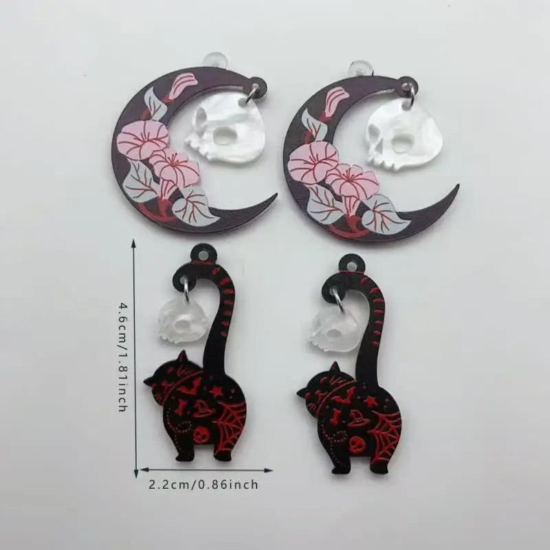Halloween Acrylic Ghost Black Cat Skull Jewelry Set for Earrings & Keychains - DIY Craft Supplies