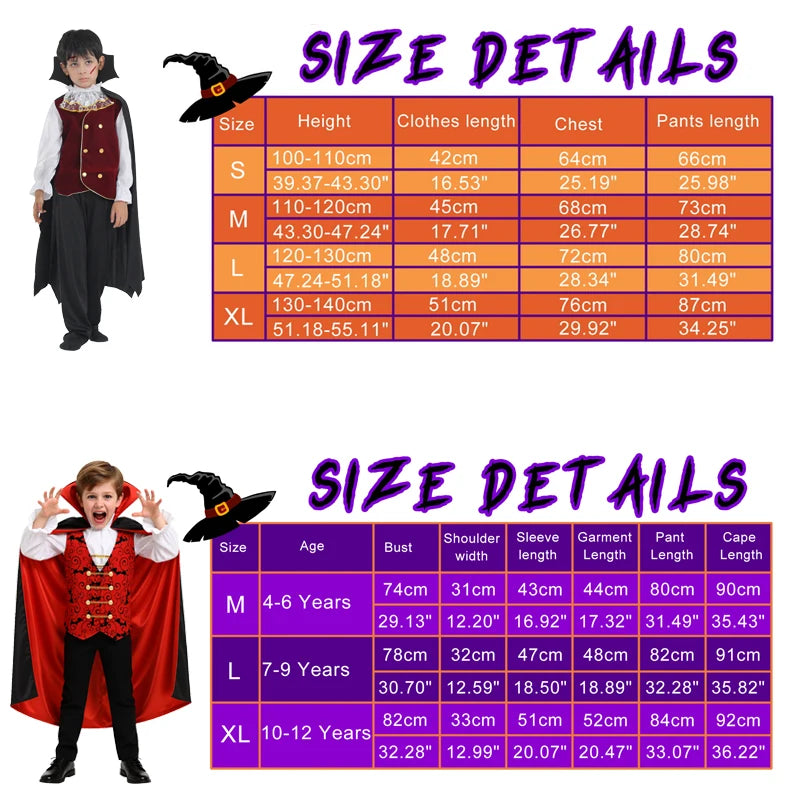 Kids Vampire Cosplay Costume Set with Walking Cane and False Teeth - Halloween Carnival