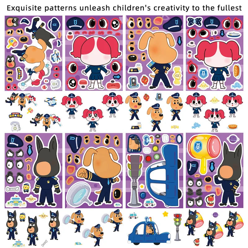 Kids DIY Puzzle Sticker Set - Cartoon Dog Sheriff Face Make & Play