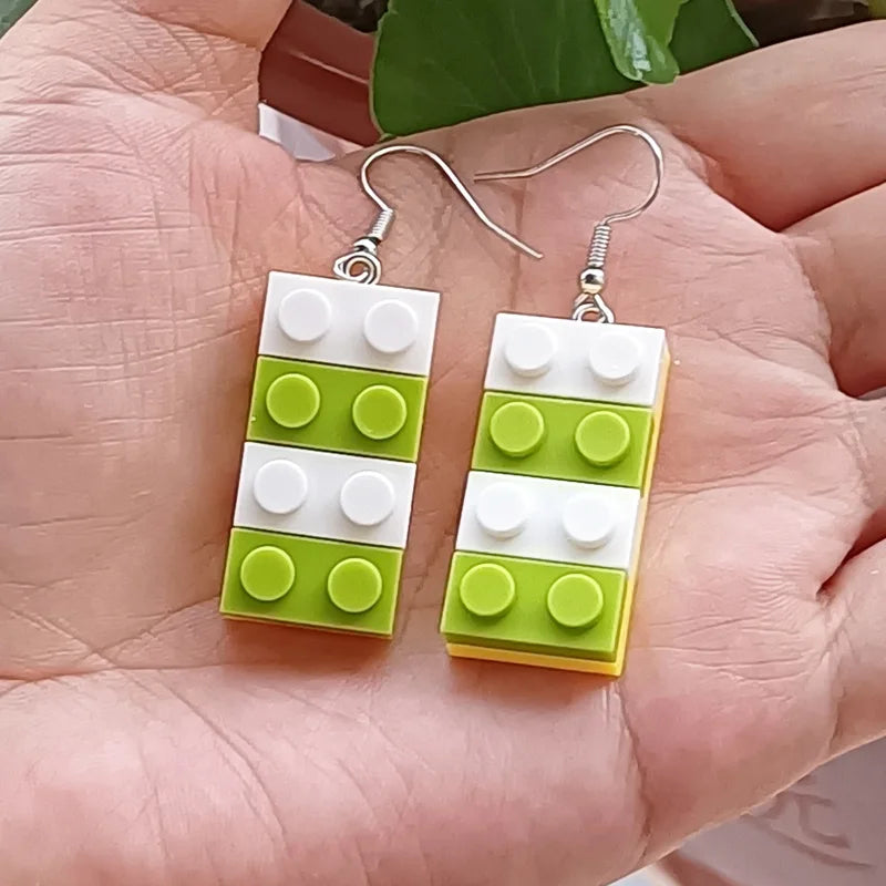 Colorful Building Blocks Earrings for Women Rainbow Drop Dangle Jewelry Gift