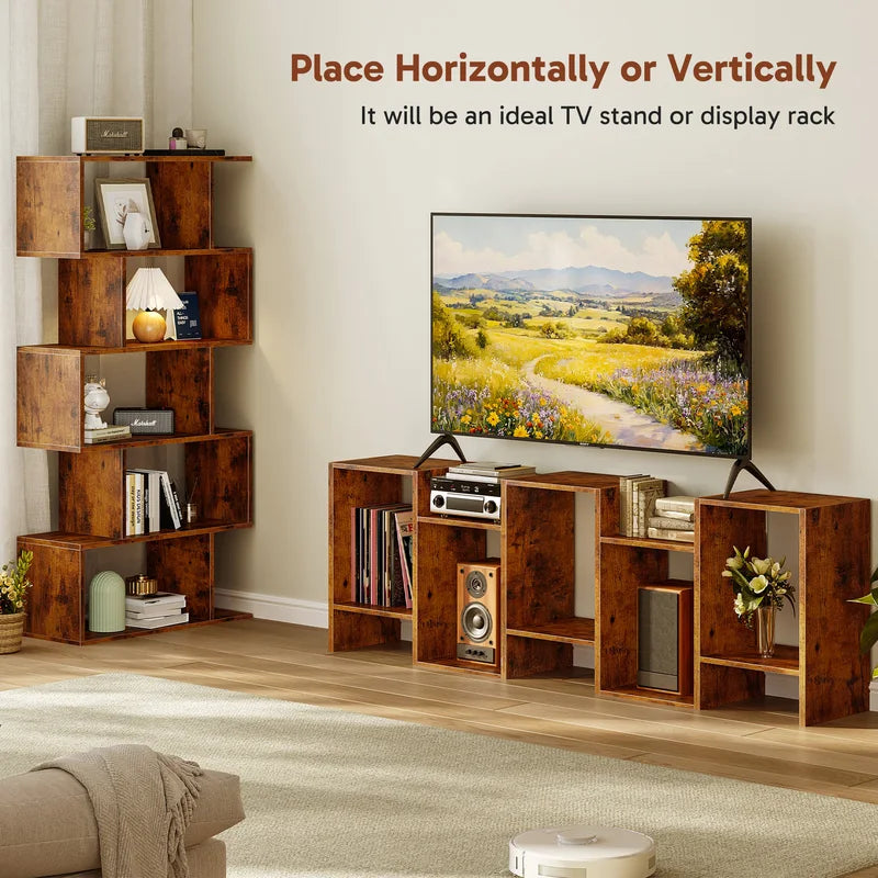 Geometric 5-Tier Bookcase – Modern Wooden Display Shelf for Living Room, Office, or Bedroom