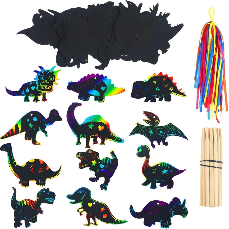 12Pcs Cartoon Dinosaur Scratch-Off Paintings Party Favors and Decorations