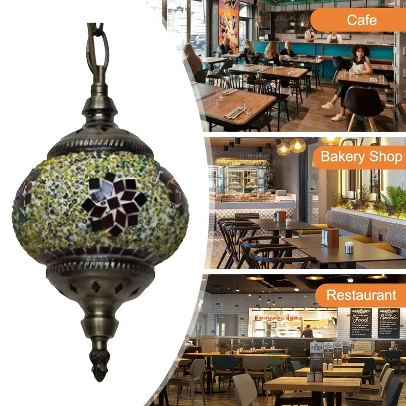 Turkish Moroccan Mosaic Hanging Ceiling Lamp with E27 Socket - Retro Home Decor